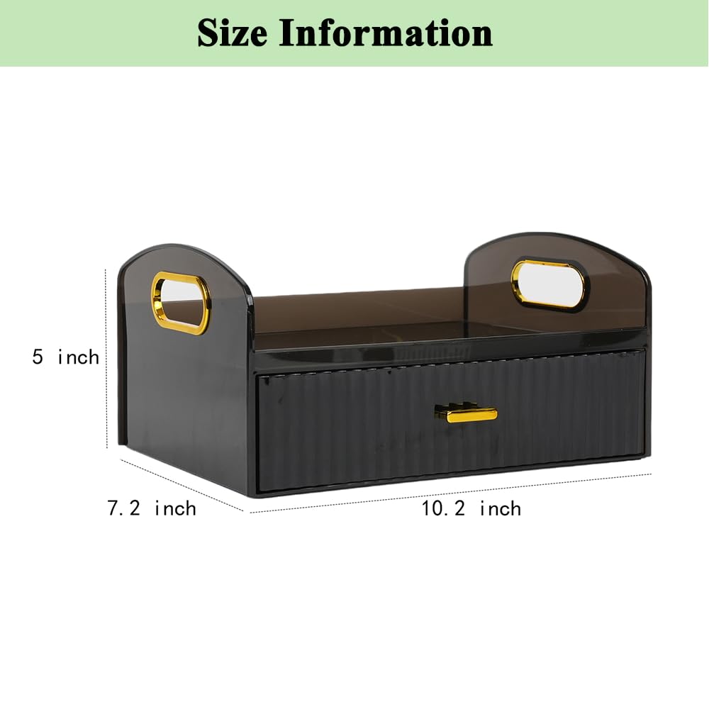 Makeup Organizer Countertop With Drawers Bedroom Vanity Clear Skincare Organizer Cute Cosmetic Display Cases for Perfumes Lipsticks, Black