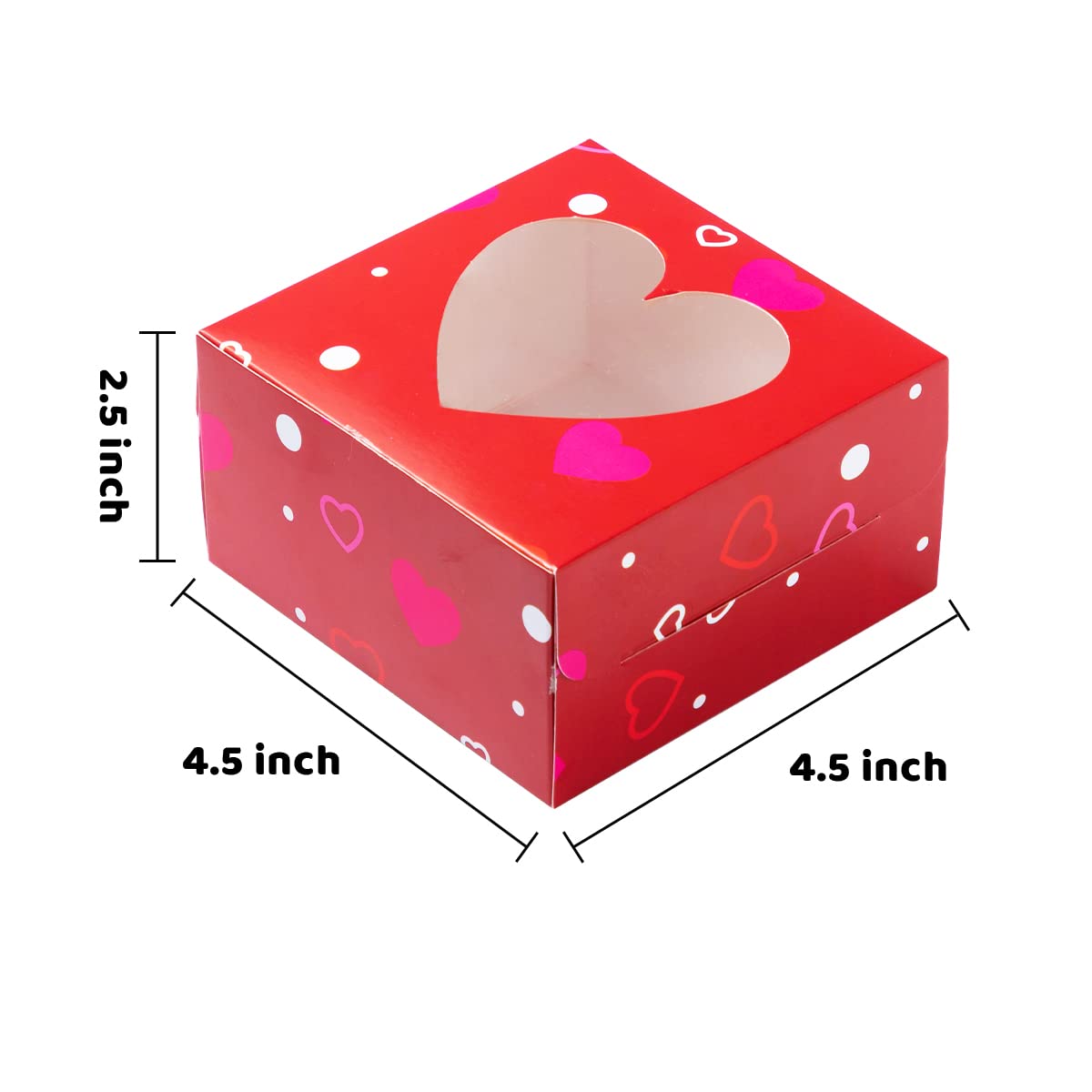 24 Pcs Valentine’s Day Bakery Treat Boxes Valentines Cupcake Boxes Cookie Boxes with Window for Holiday Pastries, Doughnut, Cookie, Cupcakes, Brownies, Truffles Gift Giving