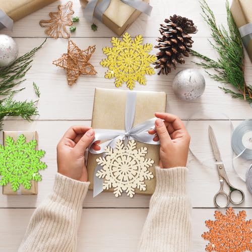 Wooden Christmas Snowflake Ornaments to Paint Christmas Winter Decoration Cutouts Unfinished 24PCS 3.5 inches, DIY Blank Unfinished Christmas Tree Ornament for Home Snowflakes Crafts Hanging