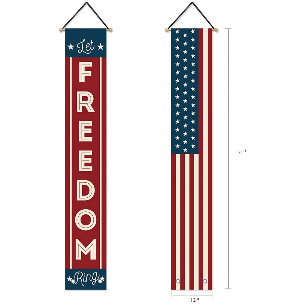 4th of July Decorations Outdoor Patriotic Memorial Day Decor, Independence Veterans Labor Day Hanging American Flag and Banner Wreath, Stars and Stripes Porch Sign Party Supplies - Red White Blue 2026