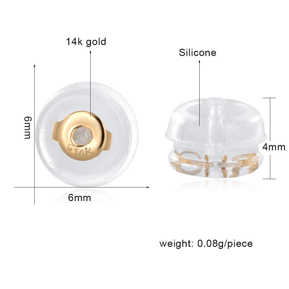 14K Gold Silicone Earring Backs Replacement | Rubber Earrings Backs for Studs |Plastic Earring Backing Secure (1 Pair 14K Gold)