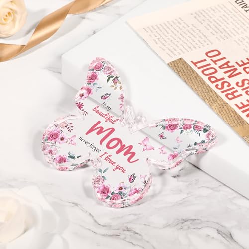 Mothers Day Gifts for Mom from Daughter Son: Eletorot Unique Mom Birthday Gifts, Butterfly-Shaped Acrylic Keepsake Decorations, 5x3.8 inch Christmas Presents Ideas for Love Mom Grandma Wife