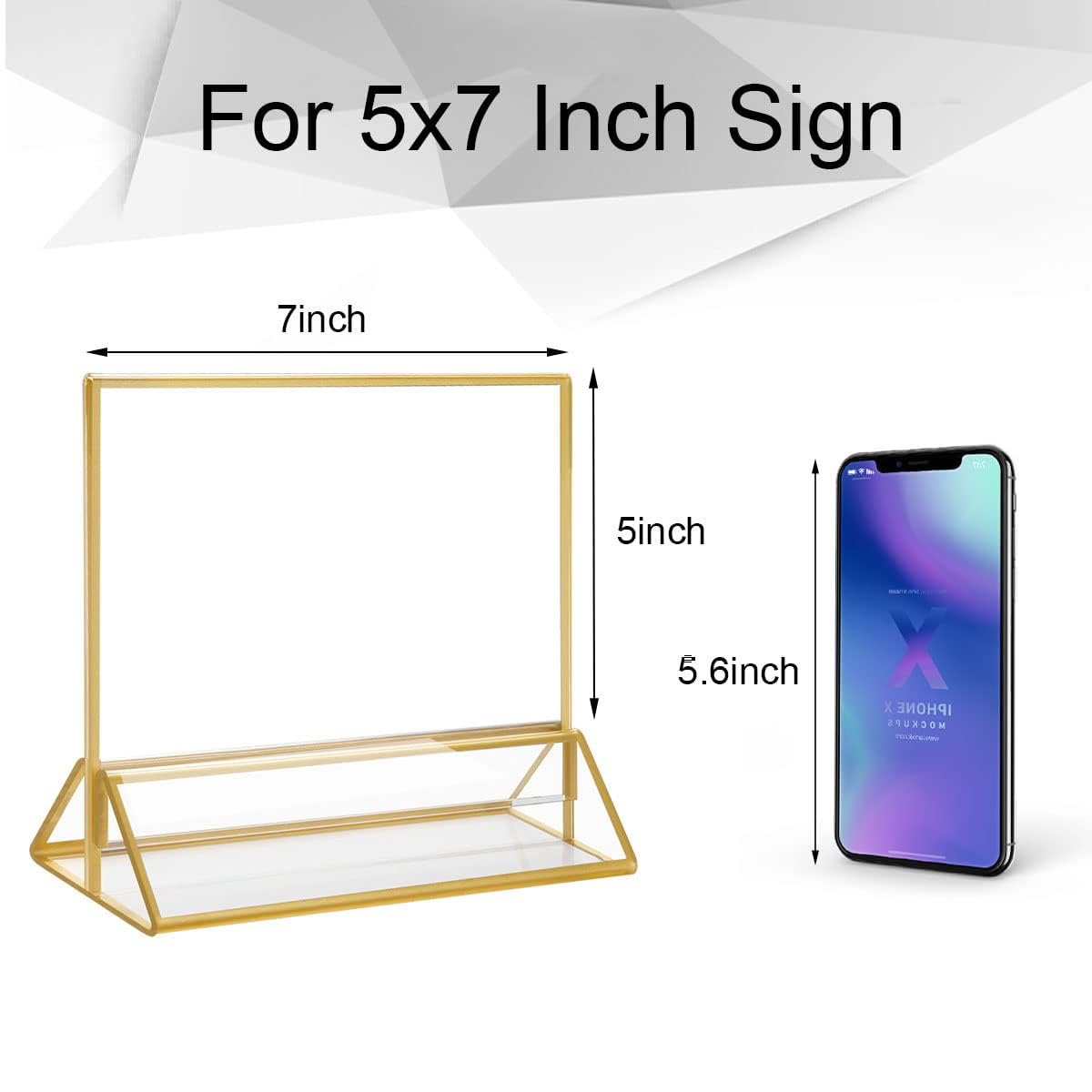 NIUBEE 6Pack 7 x 5 Horizontal Clear Acrylic Sign Holder with Gold Borders, Double Sided Table Menu Stands Picture Frames for Wedding Table Numbers, Restaurant Signs, Photos and Art Display