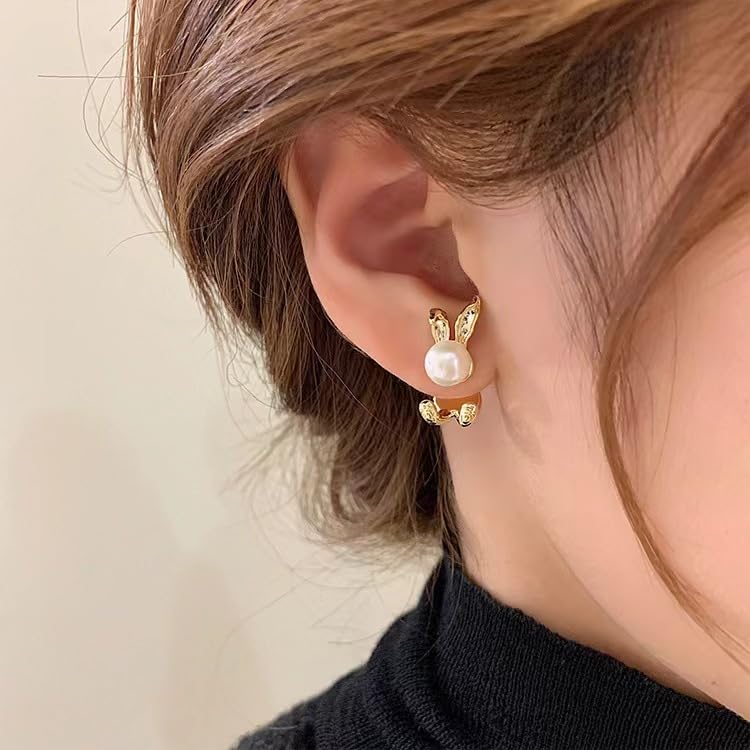 Easter Bunny Earrings for Women Cute Pearl Rabbit Ear Jacket Earrings for Women Party Jewelry (Rabbit Jacket earrings)