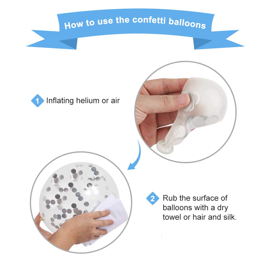Blue White Silver Confetti Balloons, 50pcs 12 Inches Latex Party Balloons Helium Balloons for Birthday Bridal Shower Graduation Wedding Decorations
