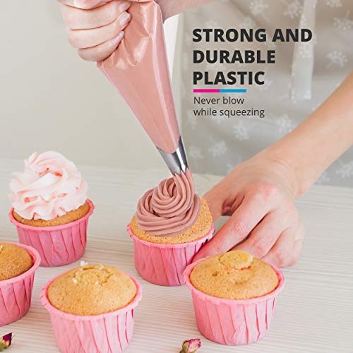 Riccle Piping Bags and Tips Set, 12 Inch 100 Anti Burst Piping Bags, Cake Decorating Kit with 18 Piping Tips, 1 Reusable Pastry Bags, 3 Cake Scrapers, 2 Couplers, and 2 Icing Bags Ties