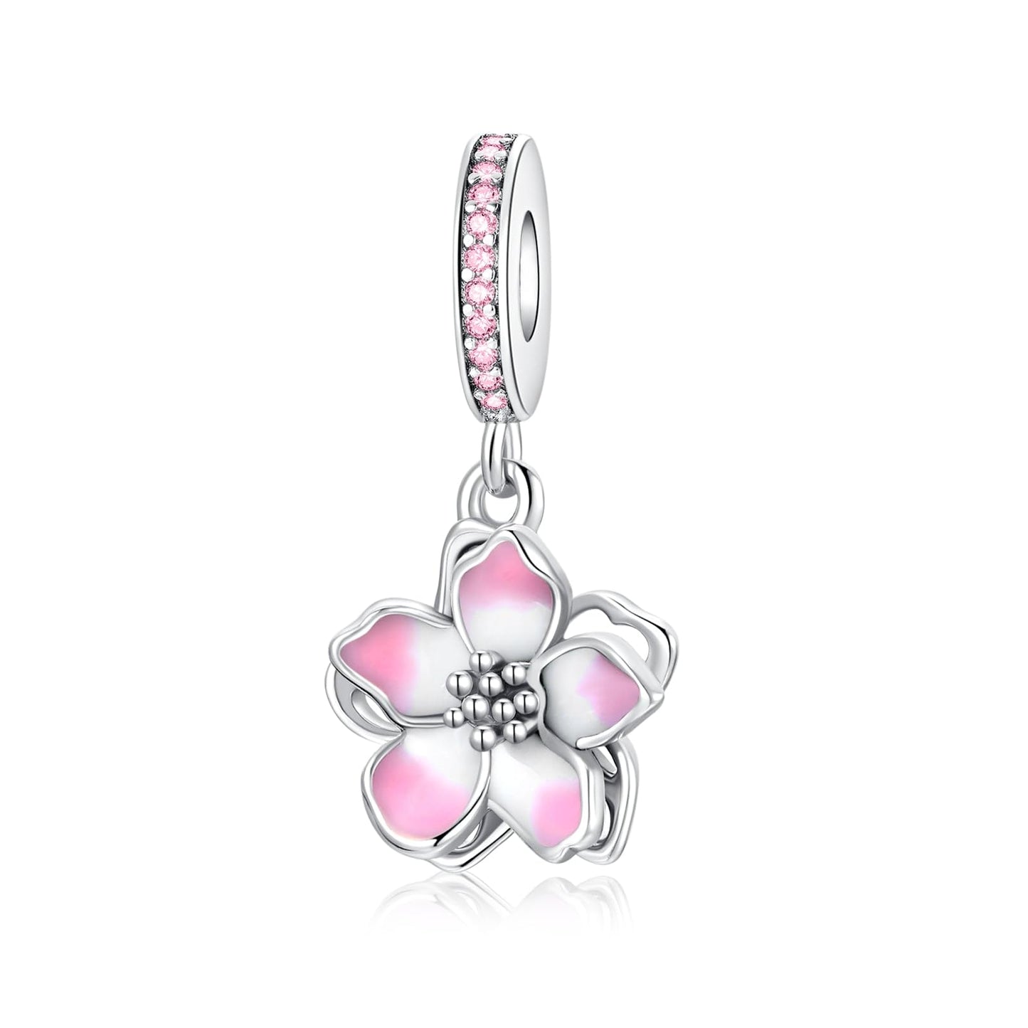 Alstade Pink Cherry Blossom Charm 925 Sterling Silver Charms fits Bracelets and Necklace Pendant Bead Charms Jewelry Present for Women Family Friends
