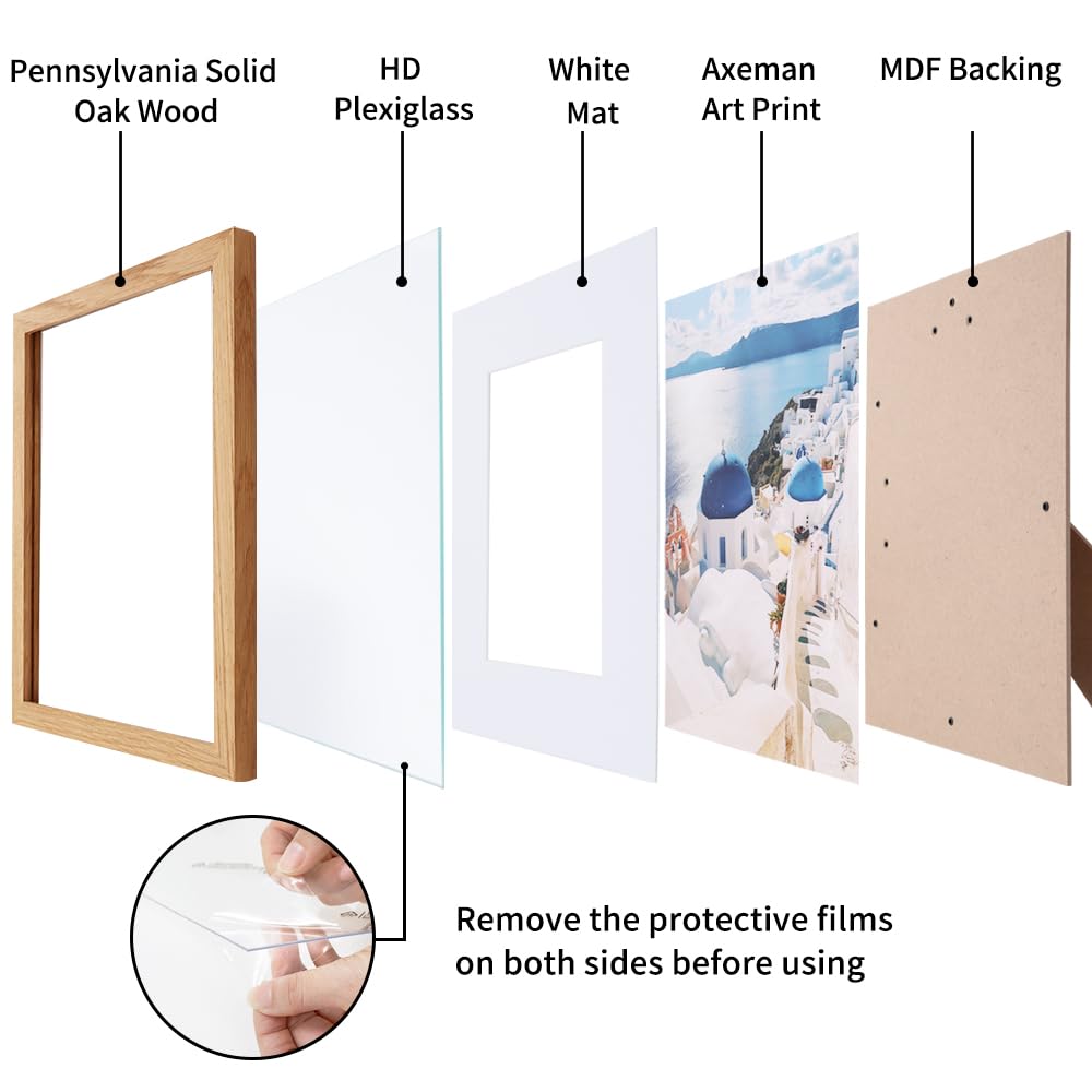Diploma Frame For 8.5x11 Certificate Document | Solid Oak Wood 8.5 By 11 Picture With Mat For 6x8 | 8 1/2 x 11 Certificate Frame | Plexiglass And Hanging Hardware Included | Natural