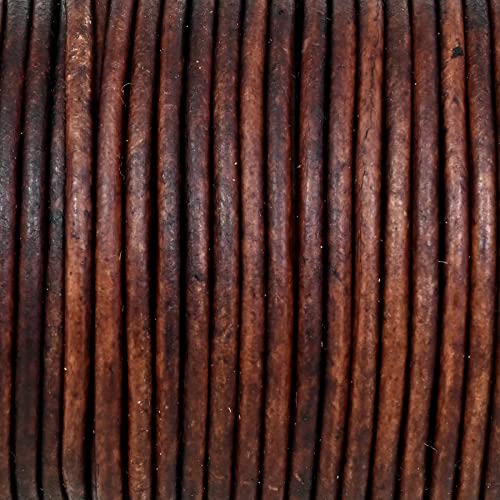 GENIQUE Real/Genuine Round Leather String Cord for Necklace, Bracelets, Jewellery, Braiding (2mm, Antique Brown Distressed)
