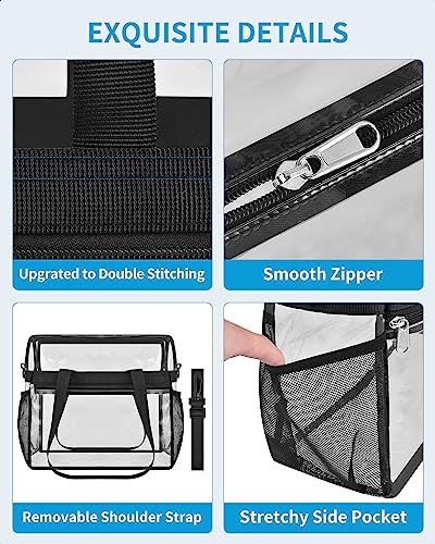 Paxiland Clear Bag for Stadium Events 12x6x12, Large Clear Tote Lunch Bag Stadium Approved with Reinforced Shoulder Straps for Concert Outfits and Festival, Transparent Handbag for Women - Black