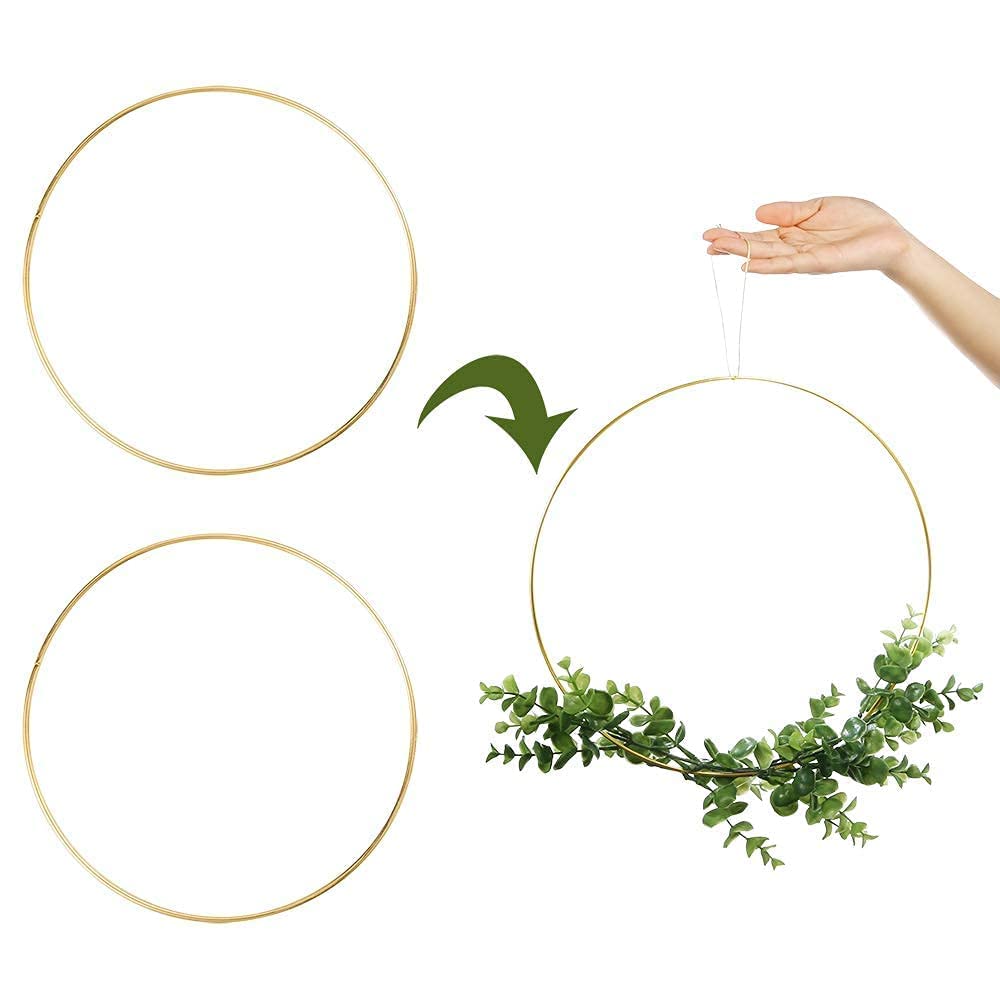 2 Pack 4/6/8/10/12/14/16/18/20 inches Metal Floral Hoop Wreath Macrame Gold Craft Hoop Rings for Making Wedding Wreath Decor, Dream Catcher and DIY Wall Hanging Crafts (4 inch)