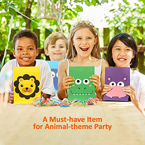 Mocoosy 24 PCS Animal Party Favor Gift Bags, Kids Goodie Bags for Birthday Party, Paper Candy Treat Bags Small Gift Wrap Bags for Jungle Safari Theme Party Baby Shower Supplies