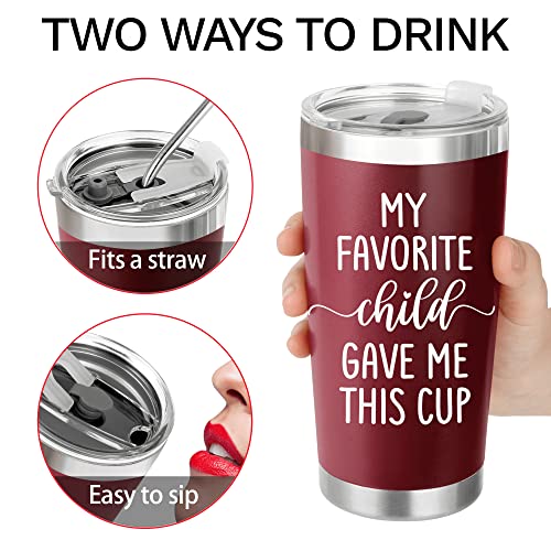 Mothers Day Gifts for Mom from Daughter, Son, Kids - Funny Mom Gift - Mama Coffee Cup My Favorite Child Gave Me This Cup - Birthday, Mothers Day, Christmas Gift Idea - 20oz Stainless Steel Red Tumbler