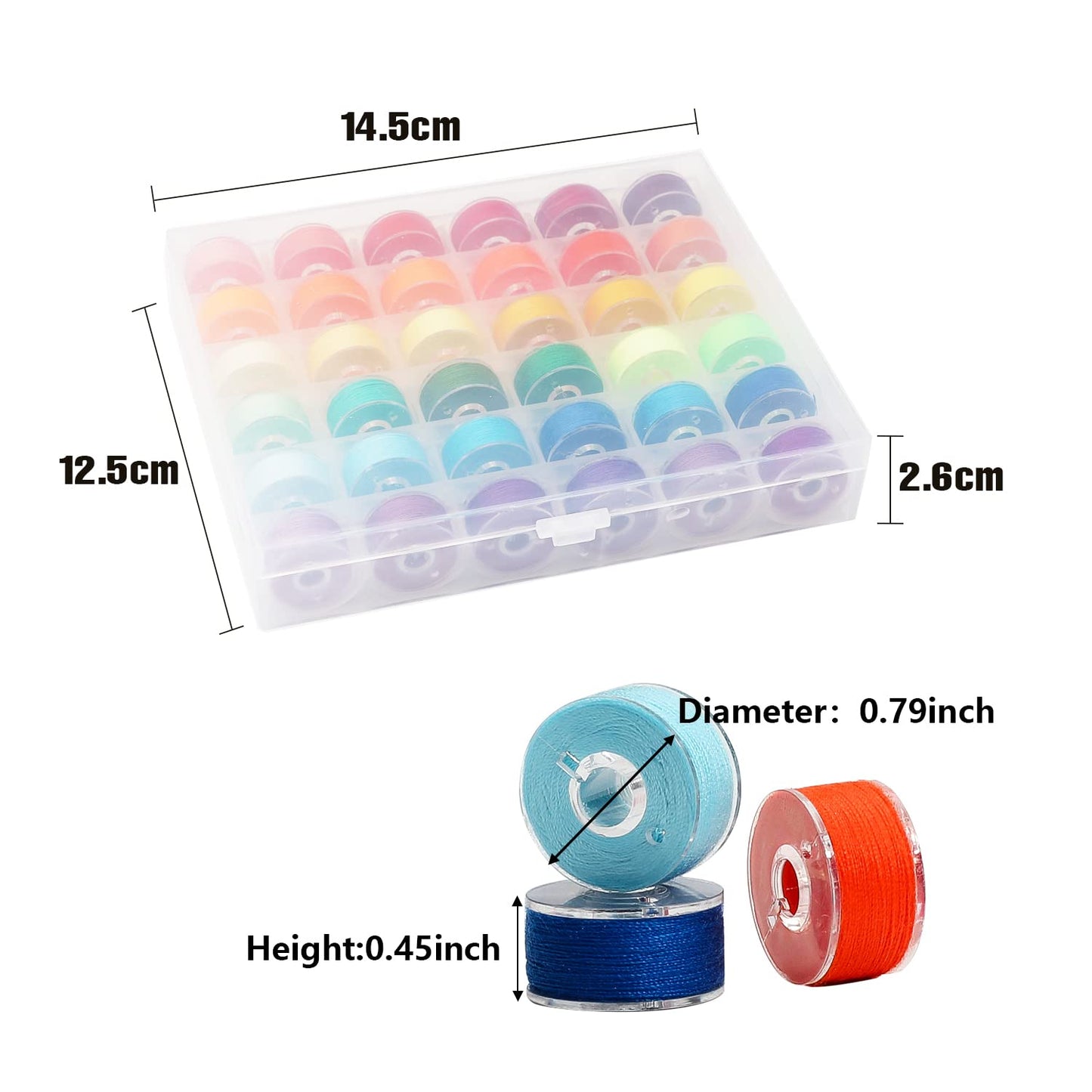 144 Colors Polyester Prewound Bobbin Thread, Size A/Class 15, 36x4 Boxes