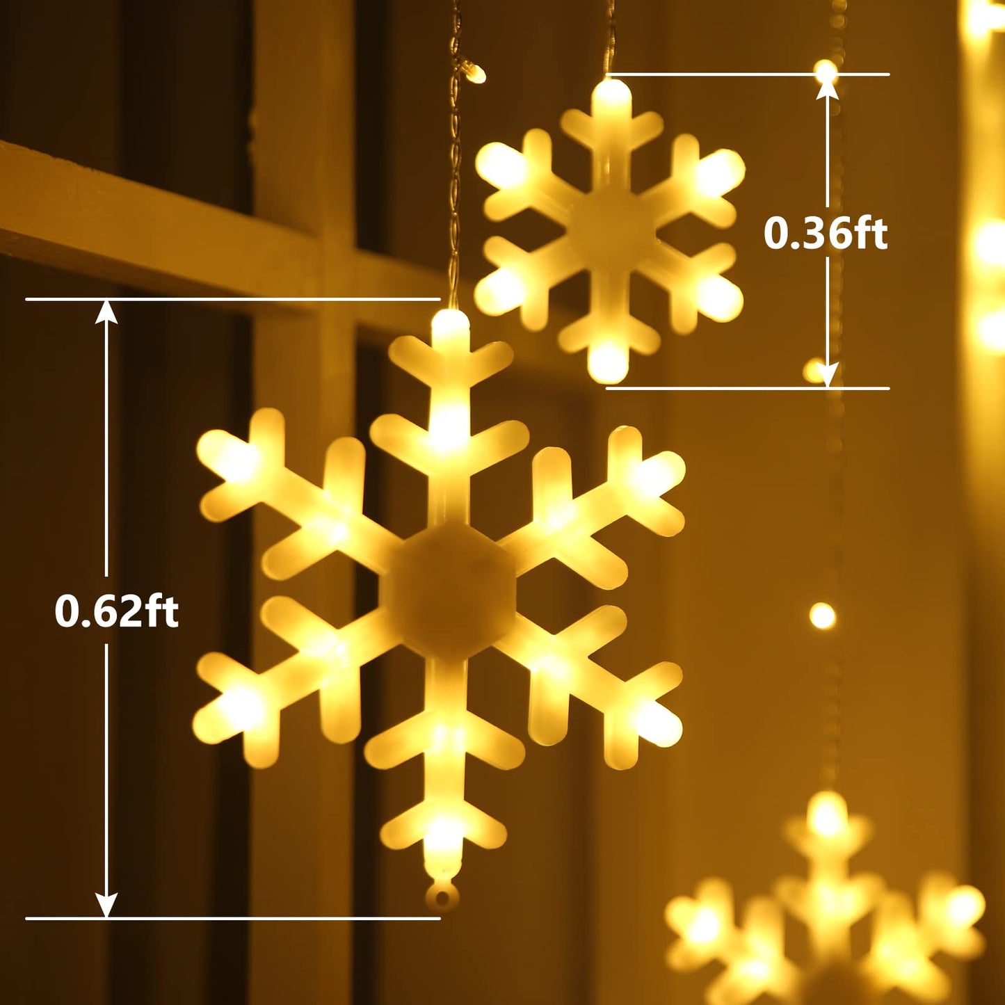 Toodour Christmas Snowflake Lights Outdoor, 17.22ft 264 LED Snowflake Icicle Lights with 22 Drops, Connectable, 8 Modes Waterproof Warm White Christmas Light for Curtain, Eaves, Window, Xmas Decor