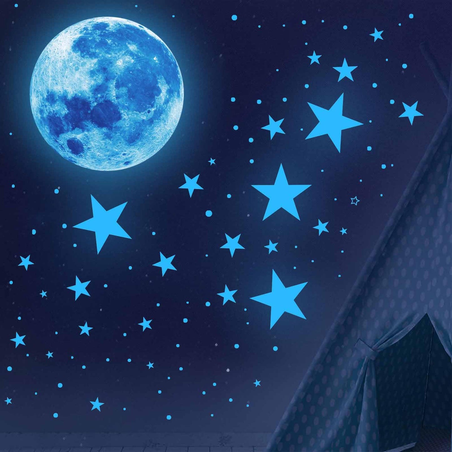 1138Pcs Glow in The Dark Stars, Glow in The Dark Moon for Ceiling Planets Space Wall Stickers Solar System Galaxy Wall Decals for Kids Boys Bedroom Living Room Decoration -Blue