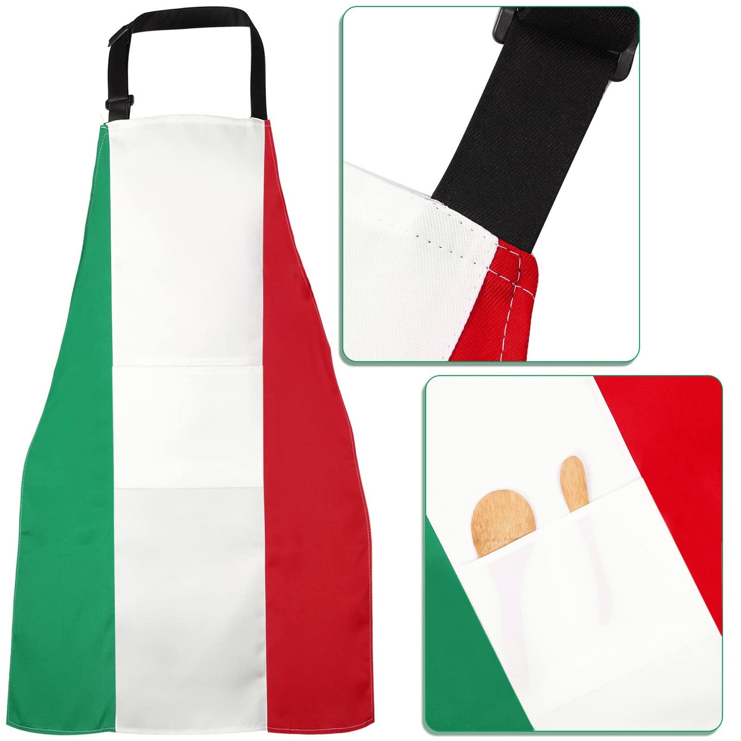 Chef Hat and Apron Italian flag Patriotic Fabric Adjustable Baking with pocket italy cooking baking Apron for Women Men