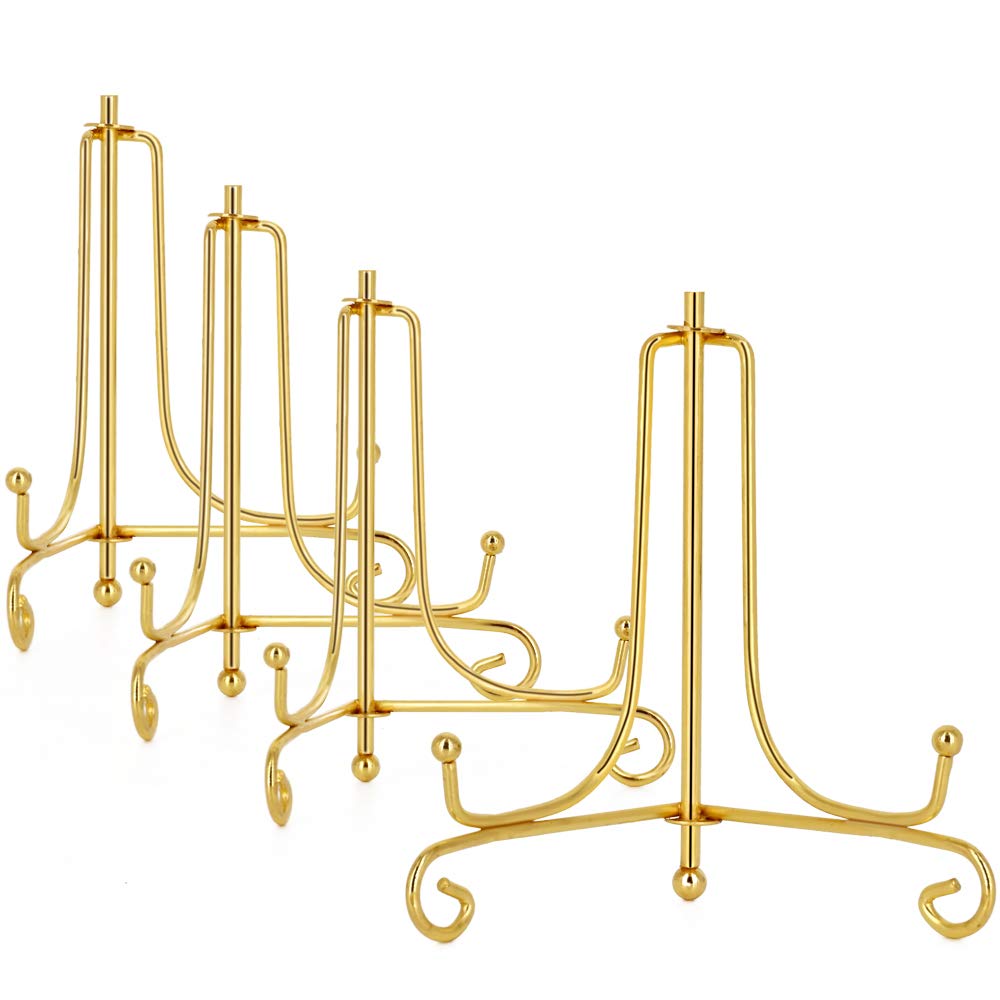 LIONWEI LIONWELI 4 Inch Gold Iron Plate Stand Holder Easel Display Stand for Plate?Picture?Photo and More,4 pcs.