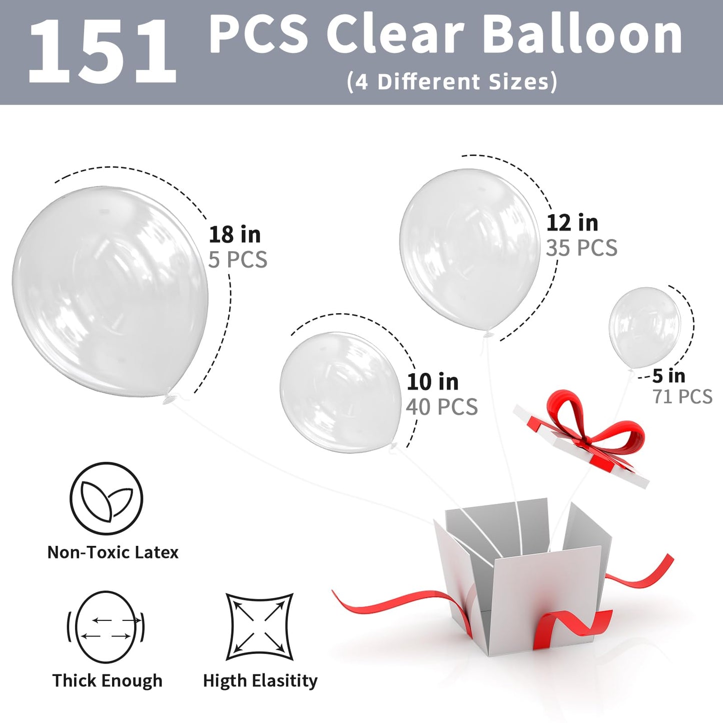Clear Balloons Different Sizes 151PCS 18/12/10/5 Inch Clear Balloon Garland Arch Kit Quality Transparent Latex Balloons Decorations for Party Birthday Graduation Wedding