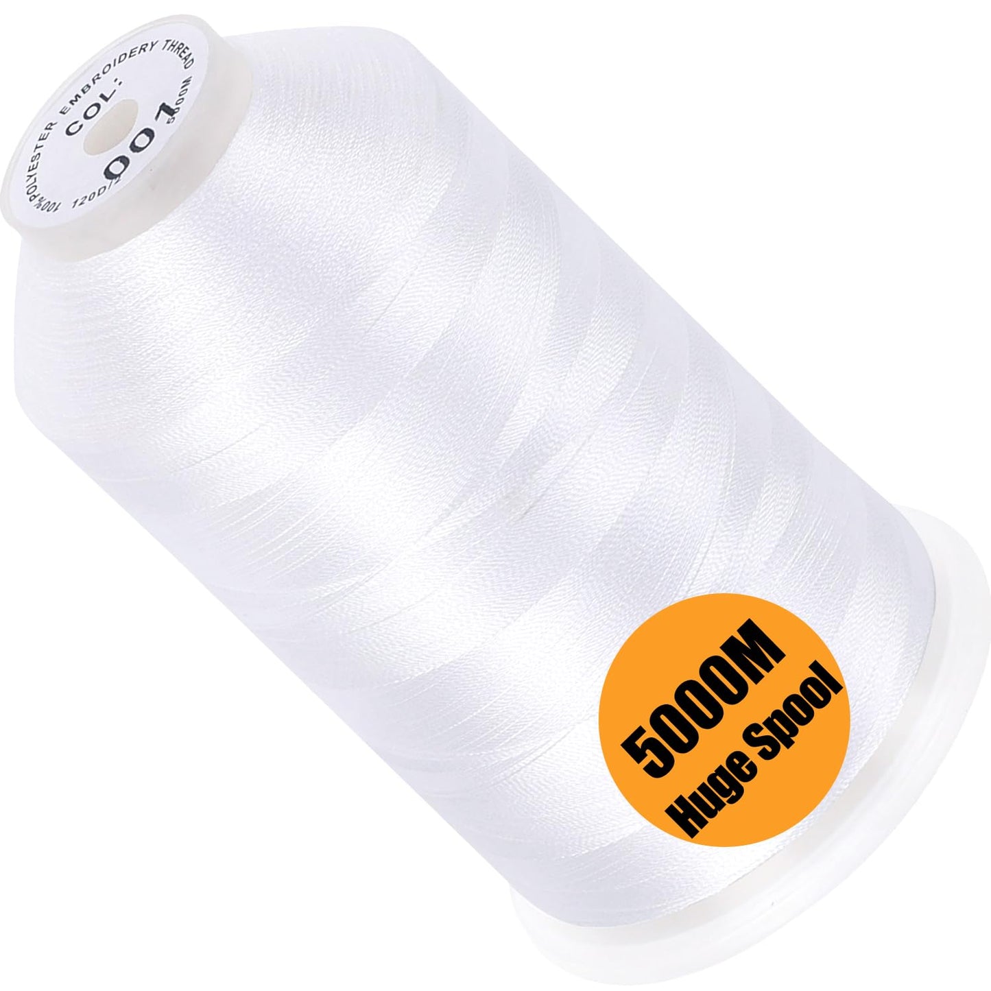 New brothread - Single Huge Spool 5000M Each Polyester Embroidery Machine Thread 40WT for Commercial and Domestic Machines - White
