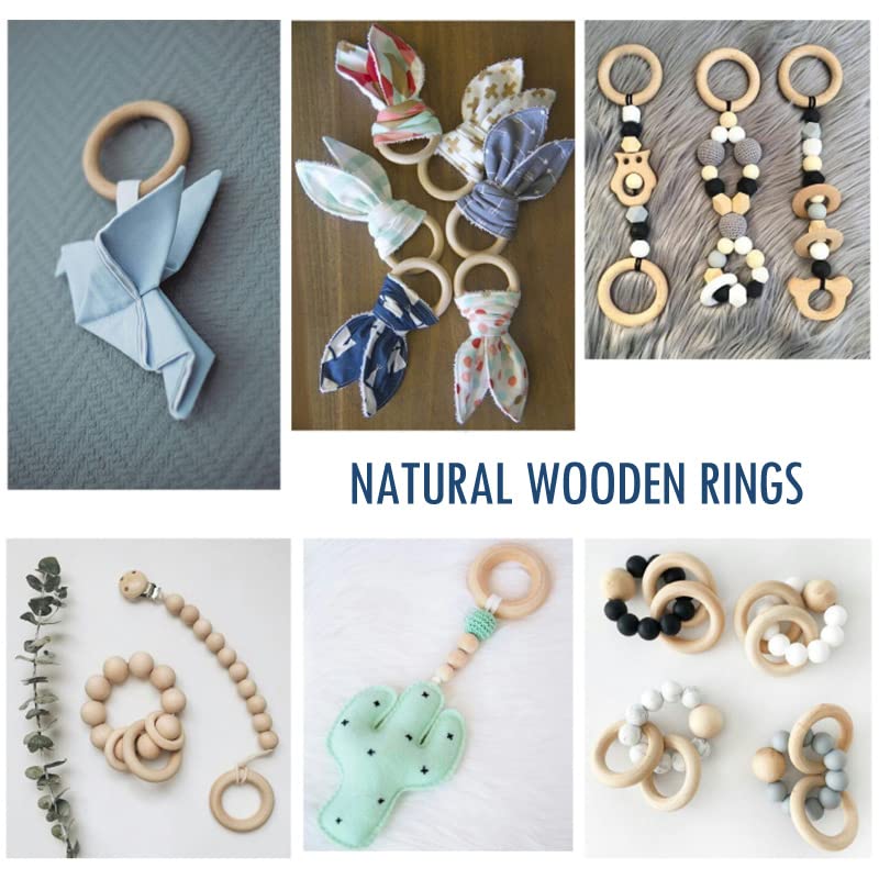 50 PCS Unfinished Wooden Rings for Crafts, Natural Wood Rings for DIY Without Paint, Wooden Rings for Macrame, Jewelry Making 55mm/2.2inch