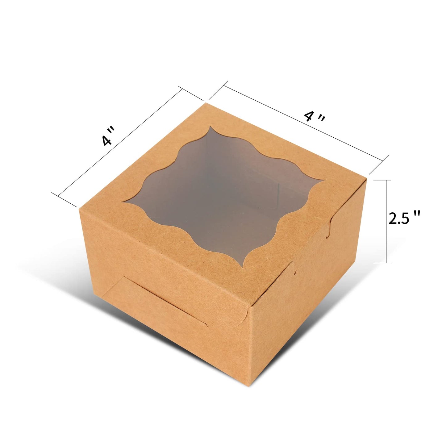 KPOSIYA 60 Pcs Brown Bakery Boxes with Window Individual Cupcake Boxes 4x4x2.5 Inches Cookie Boxes Kraft Paper Brown Gift Box for Pastries, Cookies, Pie, Donuts, Macaroon (60, Brown)
