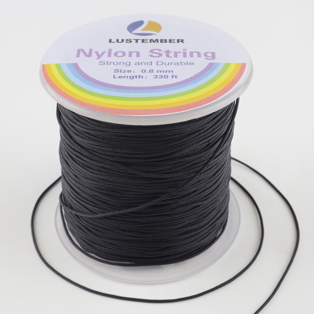LUSTEMBER 0.8mm Nylon String, Strong Bracelet String, Durable Nylon Cord for Jewelry Making, Bracelets, Beading, Necklaces, Rattail Braiding, Kumihimo, Wind Chimes, Blinds and Handicrafts