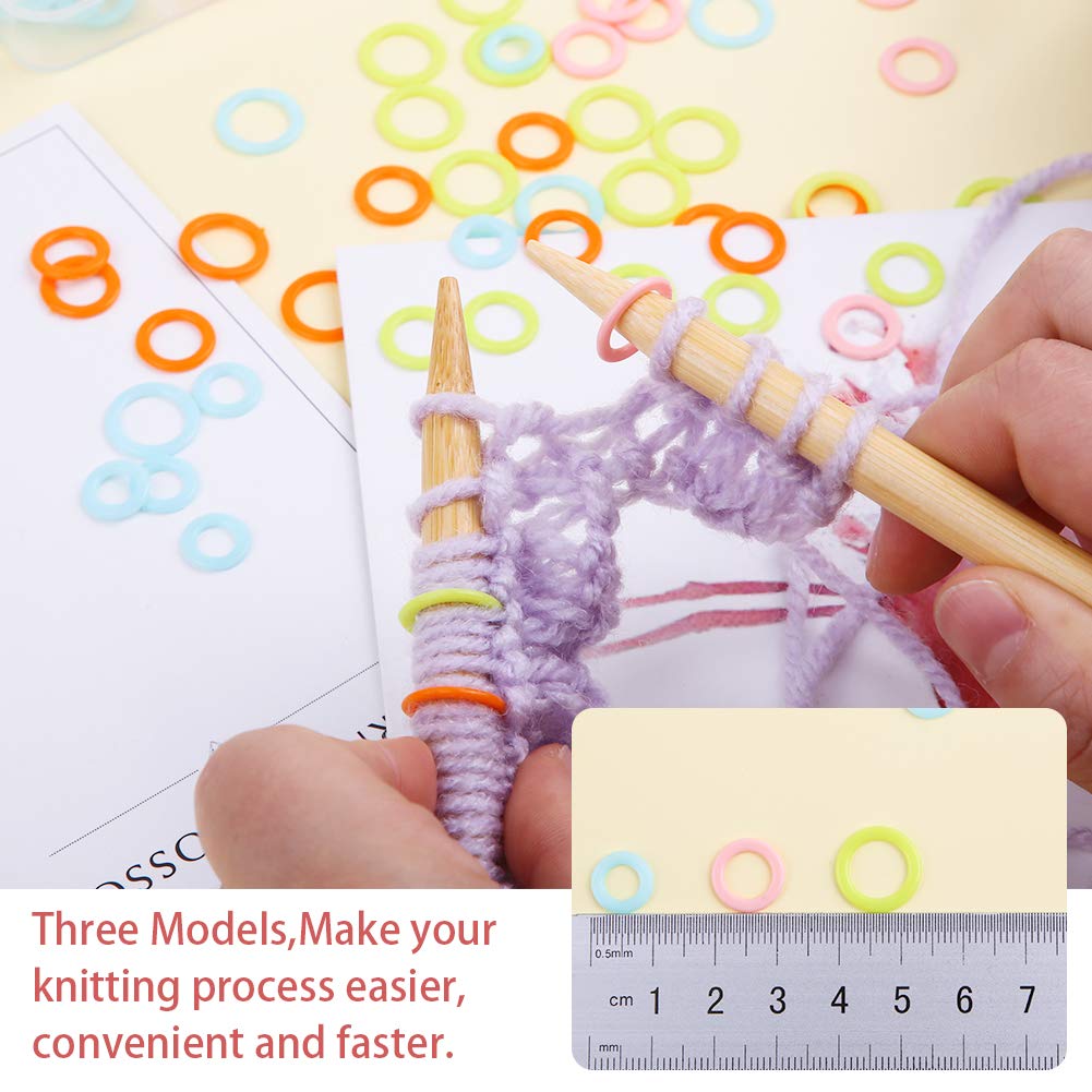 LUNARM 180 Pieces Knit Knitting Random Colored Stitch Markers Rings(S/M/L), Crochet Locking Stitch Markers Knitting Stitch Counter Needle Clip with Storage Box
