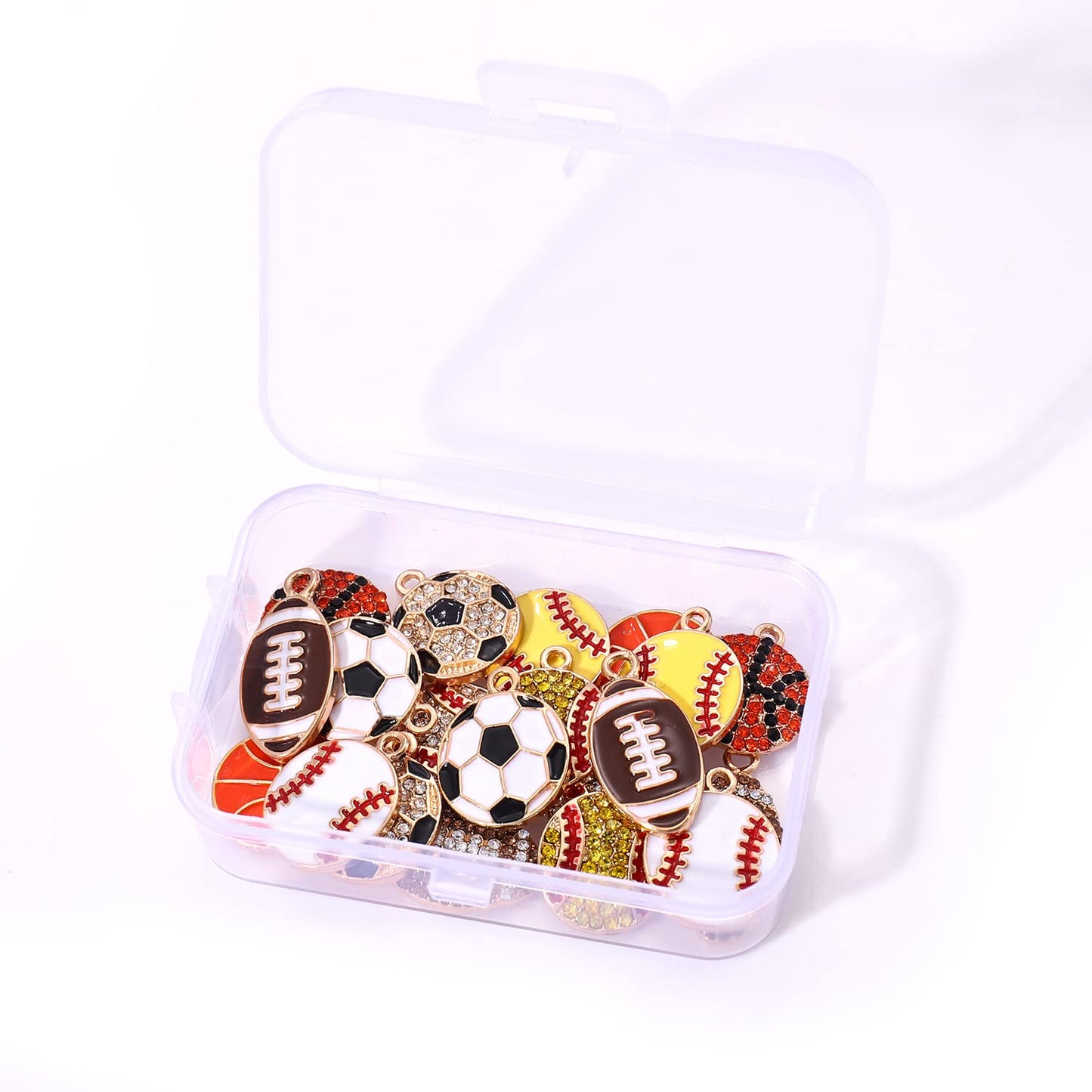 20PCS Sports Charms Enamel Basketball Baseball Pendant Charms for Jewelry Making Rhinestone Ball Game Softball Charms for Necklace Bracelet Earrings DIY Crafts (Set 1)