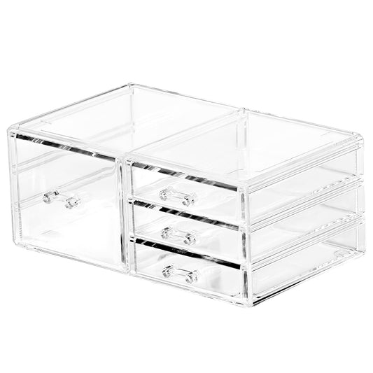 Clear Stackable Storage Bins,Plastic Storage Organizer and Small Drawer Organizer With 4 Drawers for Make Up,Skincare Product,Craft,Beauty and Desktop Drawers Organizer Storage