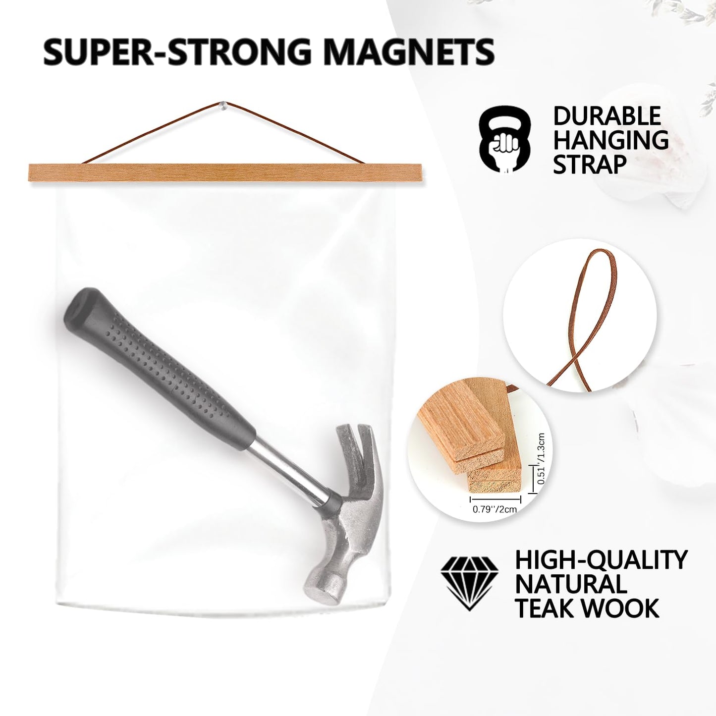 4 Pack Magnetic Poster Hanger Frame, 8x10 8x12 8x24 Light Wood Wooden Magnet Poster Frame for Maps Canvas Artwork Pictures Poster Hangers Frames (Teak,8")