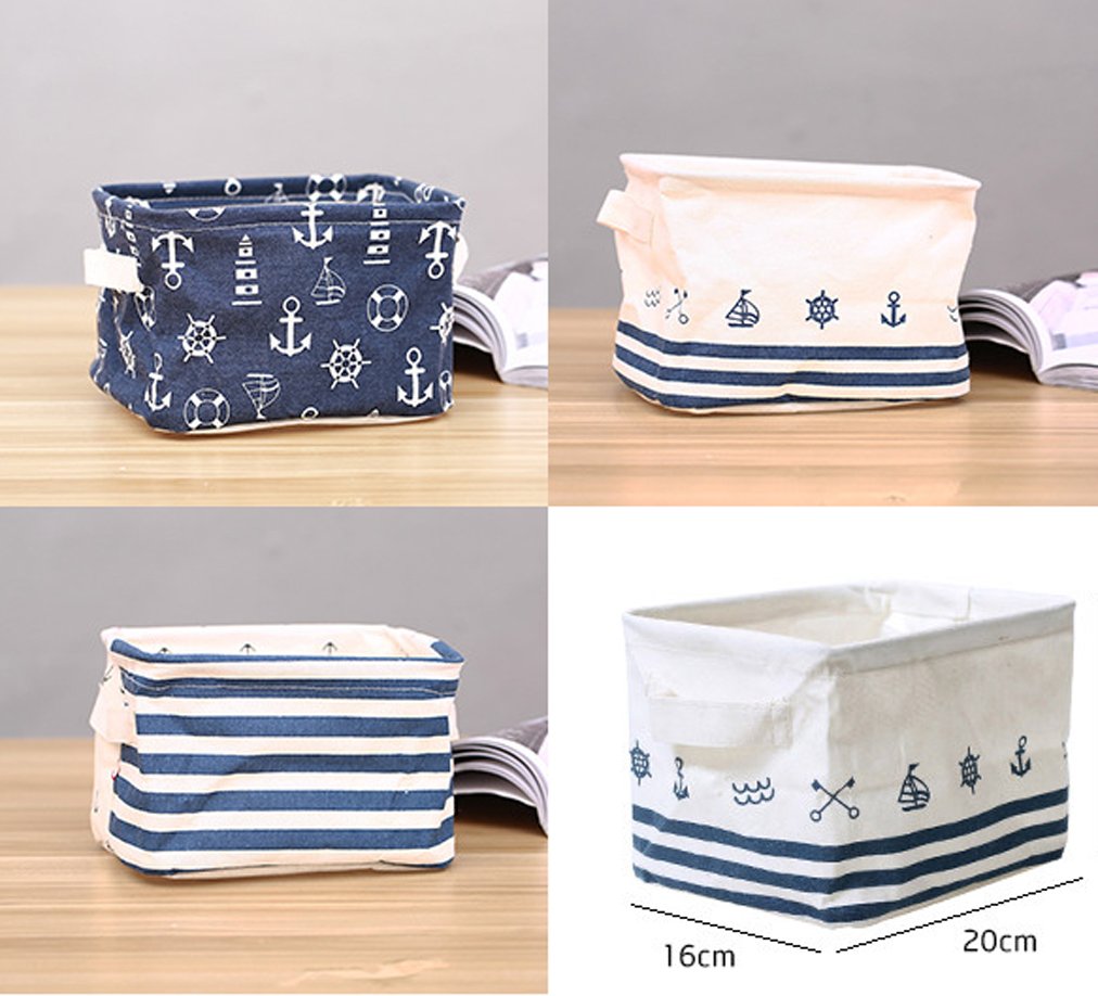 Lannu Nautical Fabric Storage Baskets Bins Cloth Collapsible Organizers Box Beach Anchor Nursery Toys Basket Shelves & Desks Pack 3