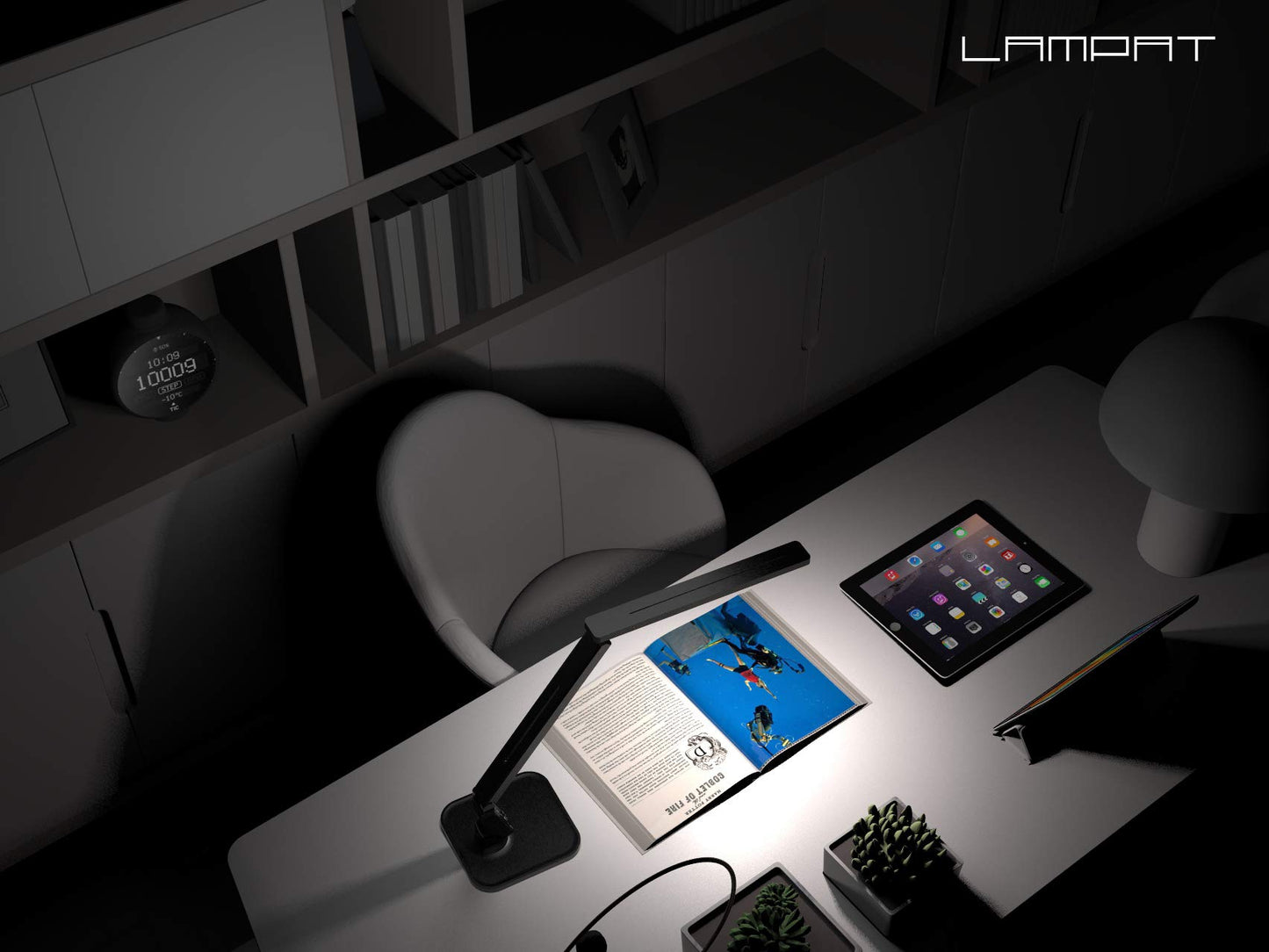 Lampat Dimmable LED Desk Lamp, 4 Lighting Modes (Reading/Studying/Relaxation/Bedtime), 5-Level Dimmer, Touch-Sensitive Control Panel, 1-Hour Auto Timer, 5V/1A USB Charging Port, Piano Black