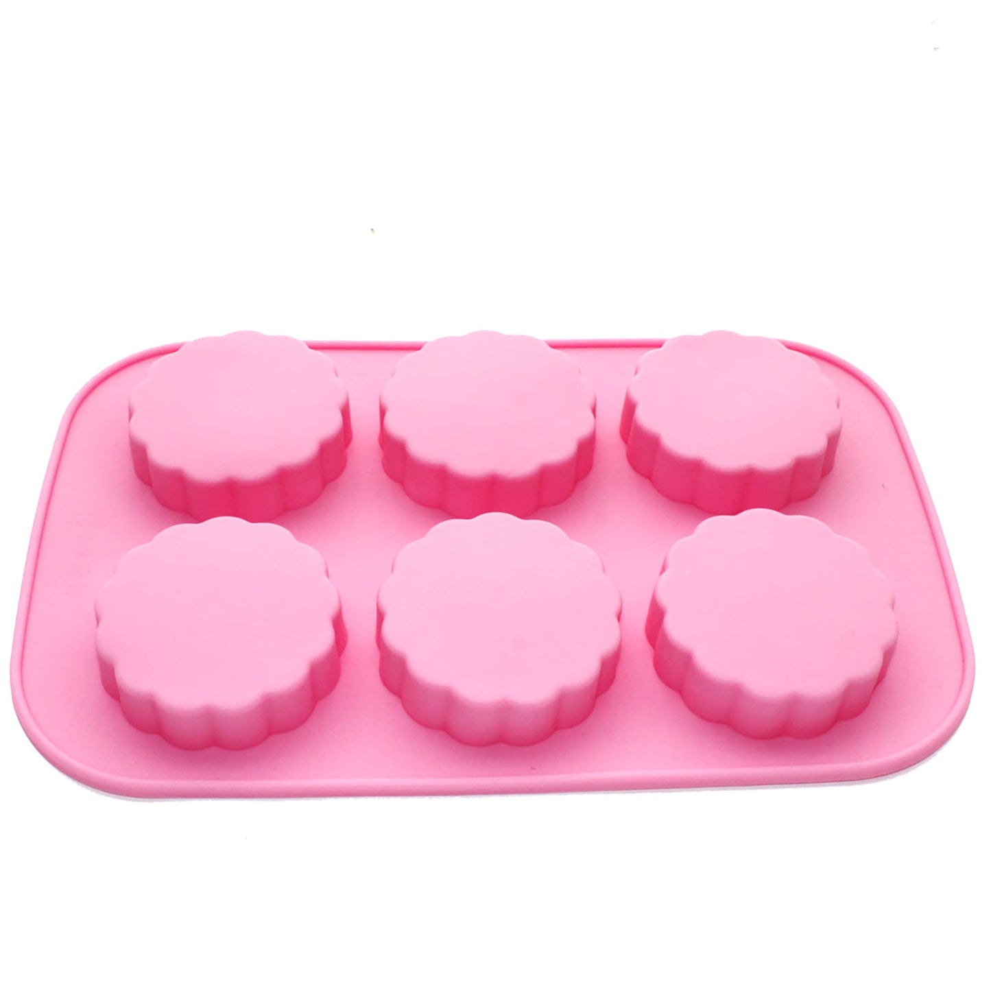 X-Haibei Round Mooncake Chocolate Lotion Bar Soap Cookies Wax Pink Silicone Mold Dia. 2.5inch, 1.5oz per Cell