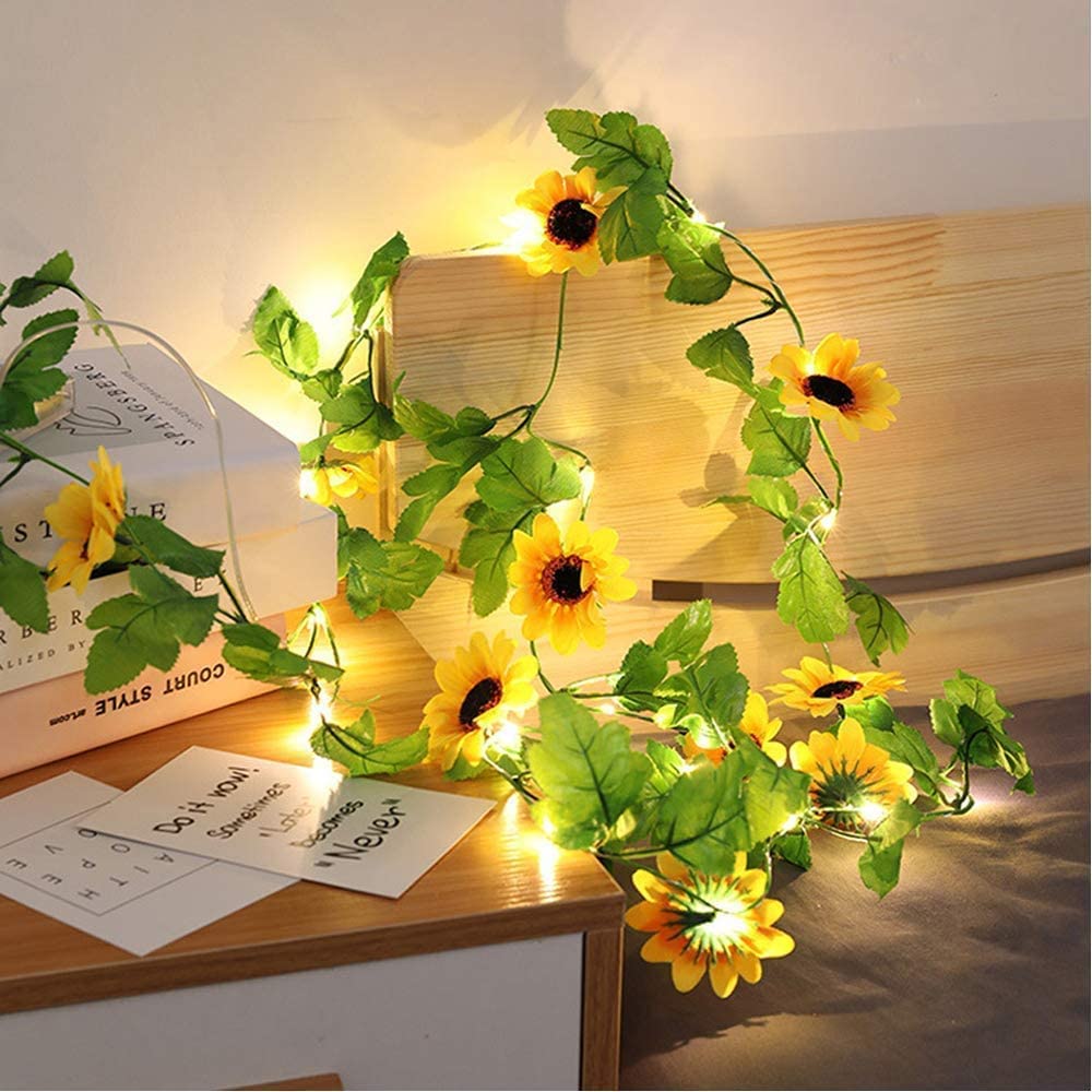 Fielegen 20 LED Artificial Sunflower String Lights, 7.2 ft Sunflower Garland with Lights Battery Operated Flower Fairy String Lights for Bedroom Wedding Birthday Party Home Garden Decor