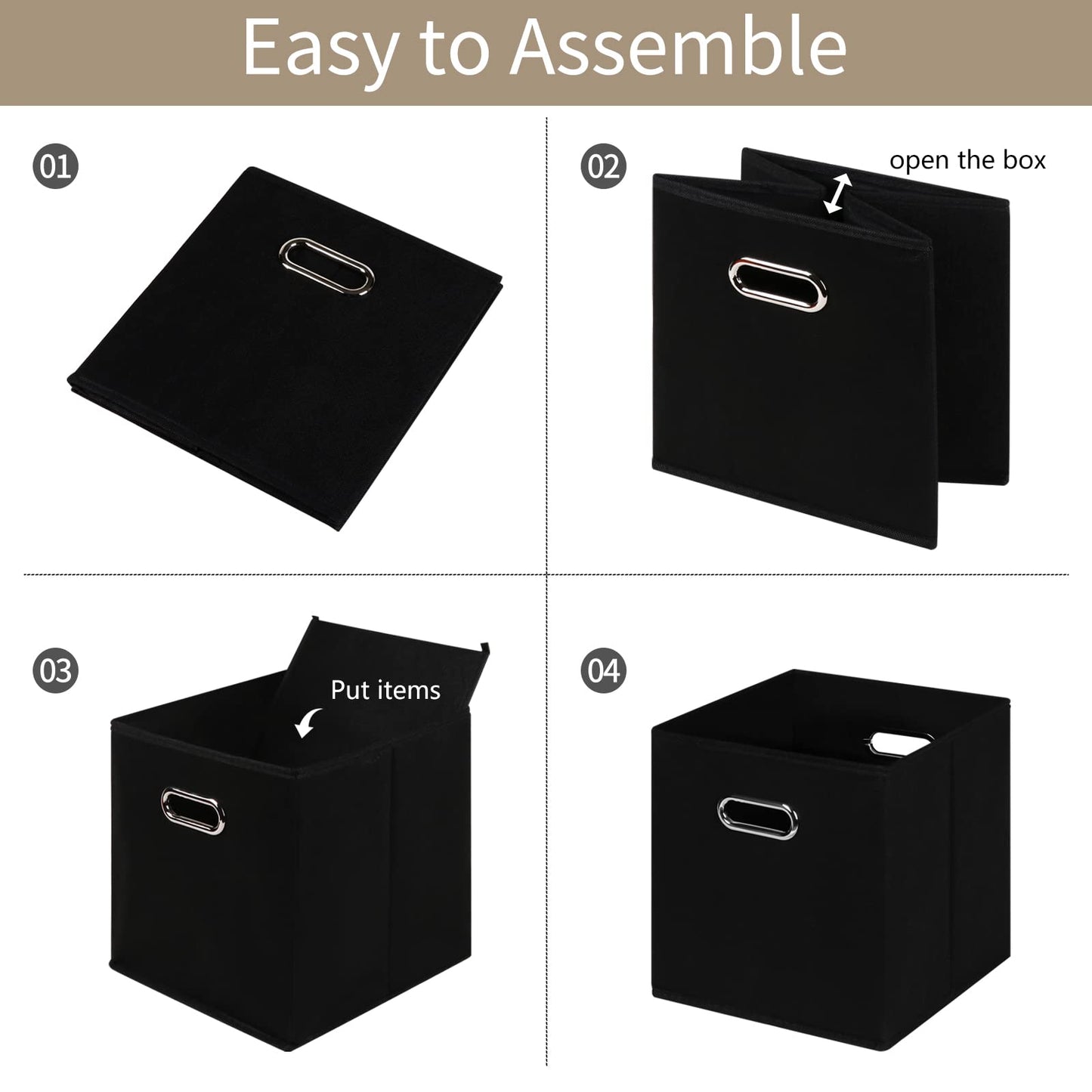 NieEnjoy Black Fabric Cubes Storage Containers ,Foldable Storage Bins Cubes Organizer Baskets with Dual Handles for Shelf Closet Set of 3,(Black)