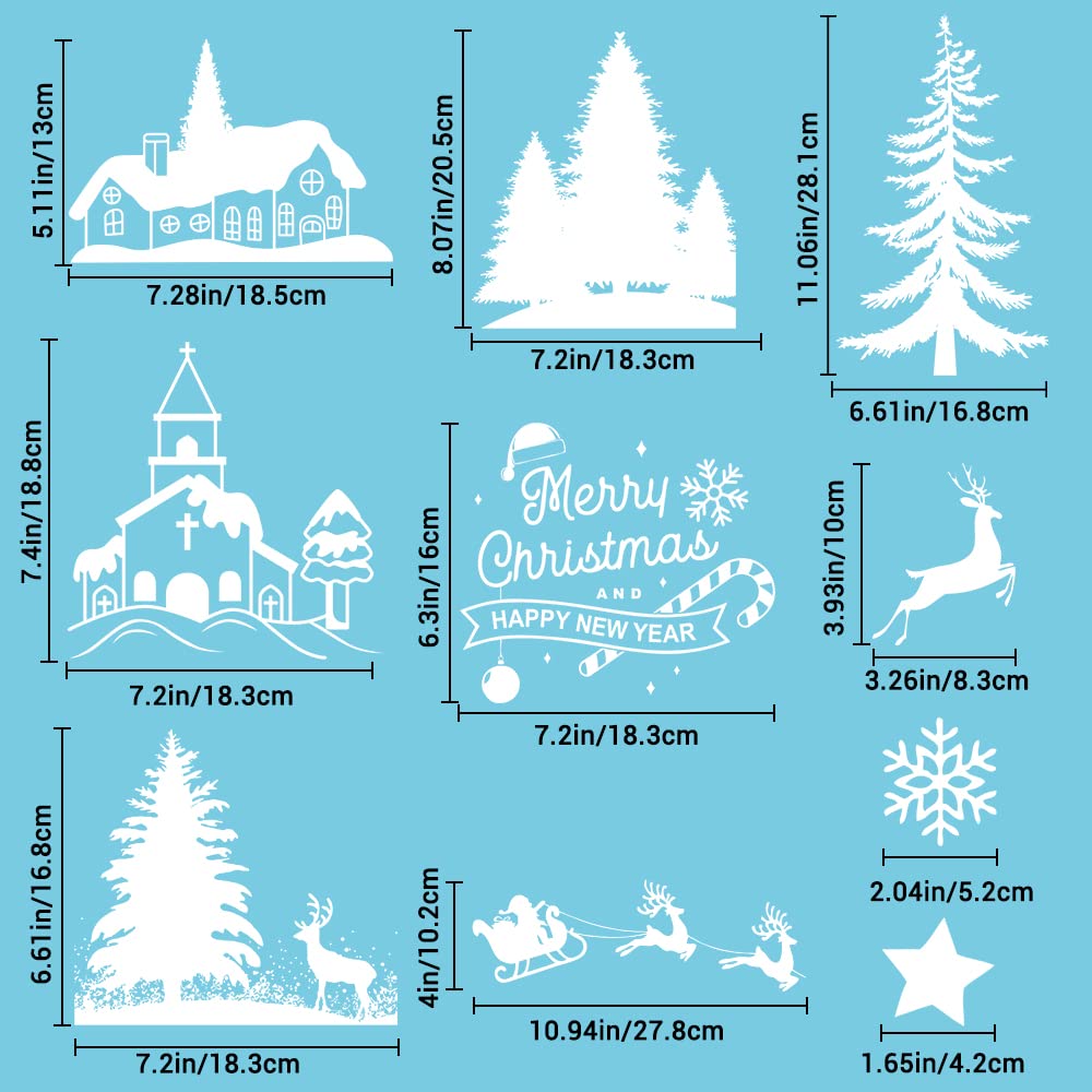 9 Sheets Christmas Window Clings - Tree Snowman Snowflakes Reindeer Decals for Winter Glass Decoration