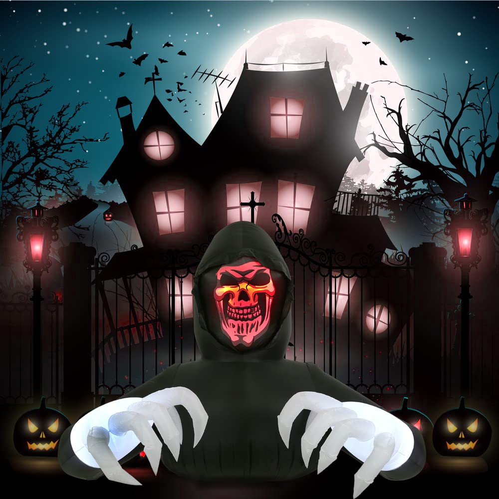 8FT Width Inflatables Grim Reaper Outdoor Halloween Decoration Blow Up for Yard Decorations, Garden, Lawn Black