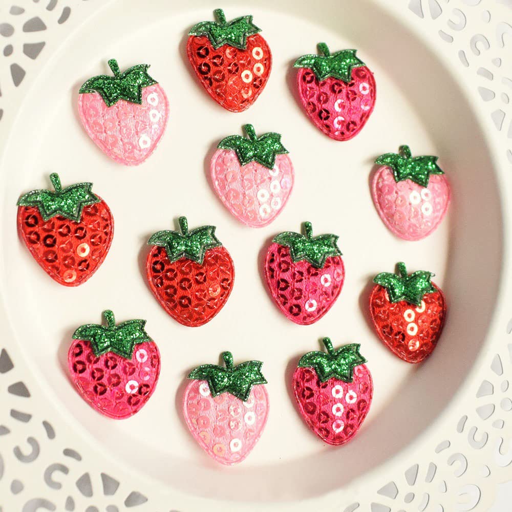 YYCRAFT 60pcs Padded Sequin Strawberry Appliques for DIY Sewing Craft-3 Colors