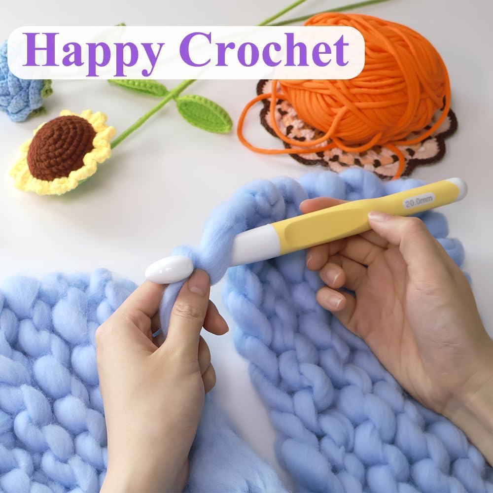 Yarniss Large Ergonomic Crochet Hooks Set, Big Crochet Hooks for Chunky Yarn Size 8.0mm 10.0mm 12.0mm 15.0mm 20.0mm