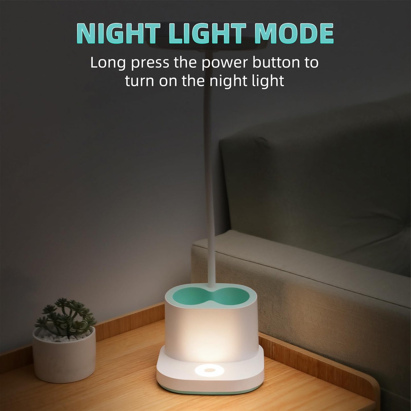 Hacevida LED Small Desk Lamp for Home Office Bedroom, Dimmable Reading Light with USB Charging Port, Eye-Caring, Rechargeable Study Lamp for Kids Student with Pen Holder, Table Lamp 360°Adjustable Arm
