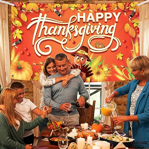 KatchOn, Happy Thanksgiving Banner - XtraLarge, 72x44 Inch | Happy Thanksgiving Backdrop for Thanksgiving Decorations | Thanksgiving Party Decorations, Fall Decorations | Thanksgiving Wall Banner