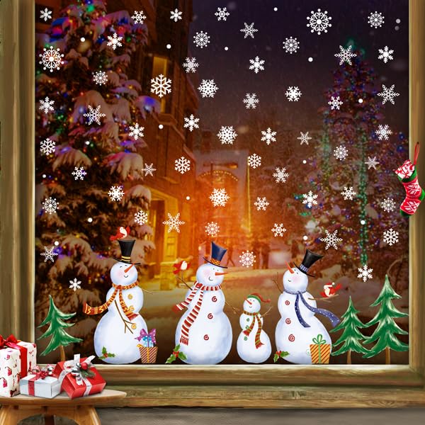 Christmas Window Clings Snowman Window Clings Snowflakes Decals Static Stickers for Christmas Decorations Indoor Décor Ornaments Xmas Party Supplies