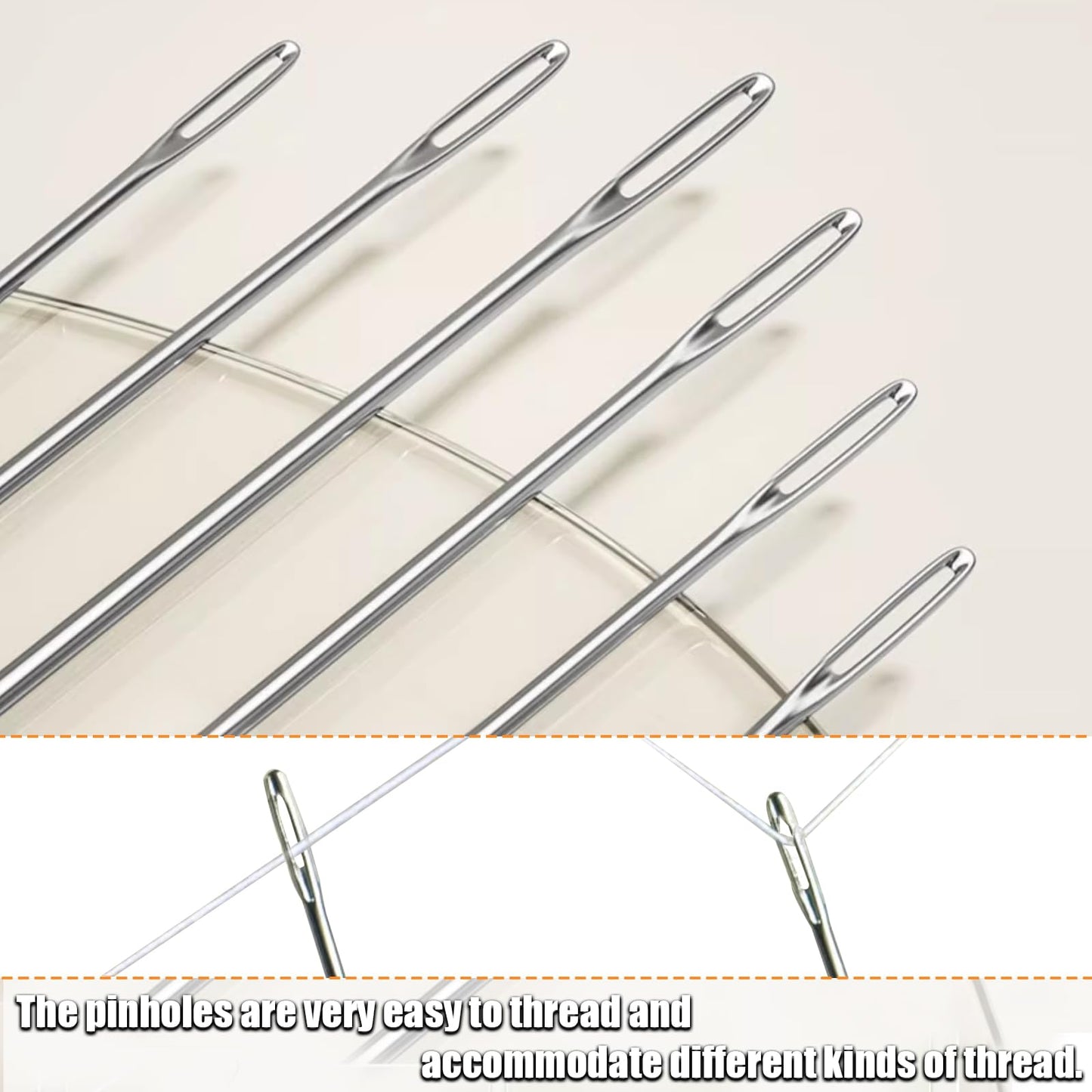 LET’S Beading Large Eye Sewing Needles 6 Sizes Leather Needles Embroidery Thread Needle Sharp Needles Yarn Embroidery Needle with Threader and Needle Bottle for Hand Embroidery DIY Crafting (60Pcs)