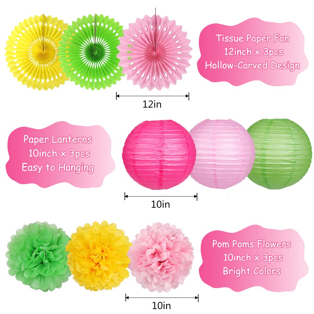 YUNXUAN Flamingo Party Supplies, Hawaiian Party Decorations Flamingo and Pineapple Honeycomb Ball Paper Lanterns Paper Fans Pom poms Flowers for Birthday Luau Tropical Bachelorette Party