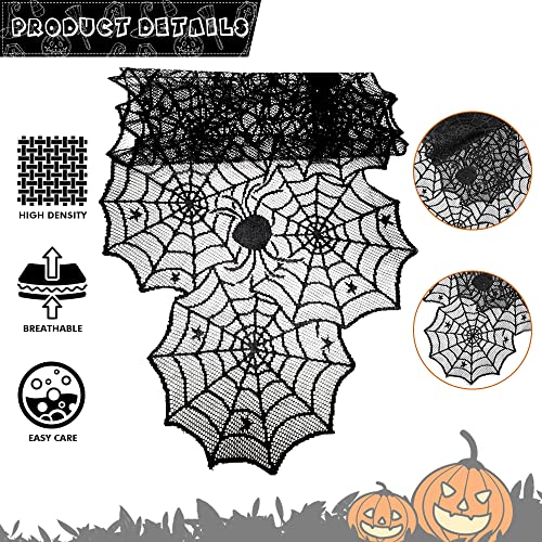 Nialnant Halloween Decoration Table Runner with 12 Pack 3D Bats, Spider Web Black Lace Table Runner for Kitchen Dinner Table, Halloween Party Decoration Indoor - 13 x 72 Inch
