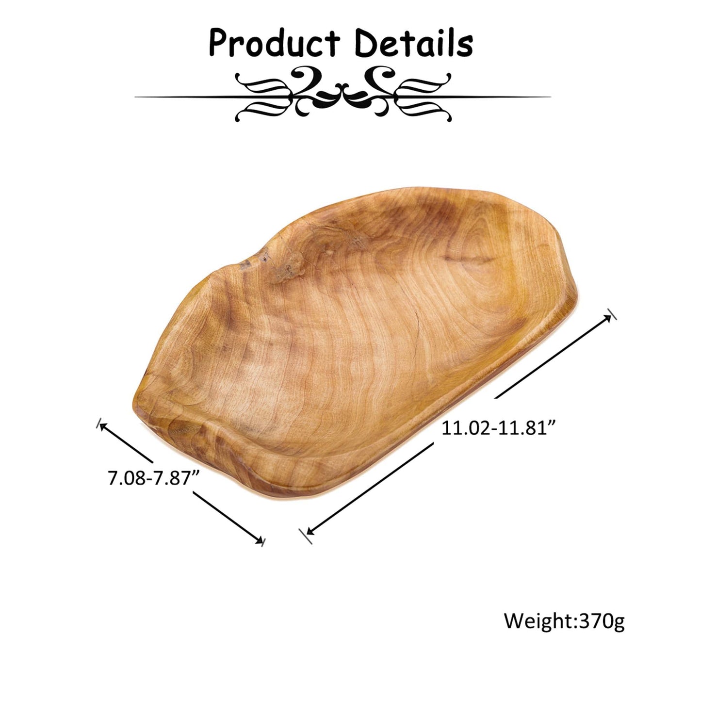 Natural Fir Root Wood Dish Bowl, Handmade Wood Serving Platter Tray Plate,Wooden Plates for Sandwich Bread Fruit Salad Snack Dough Candy Serving Appetizer Display (11.4"x7.5")