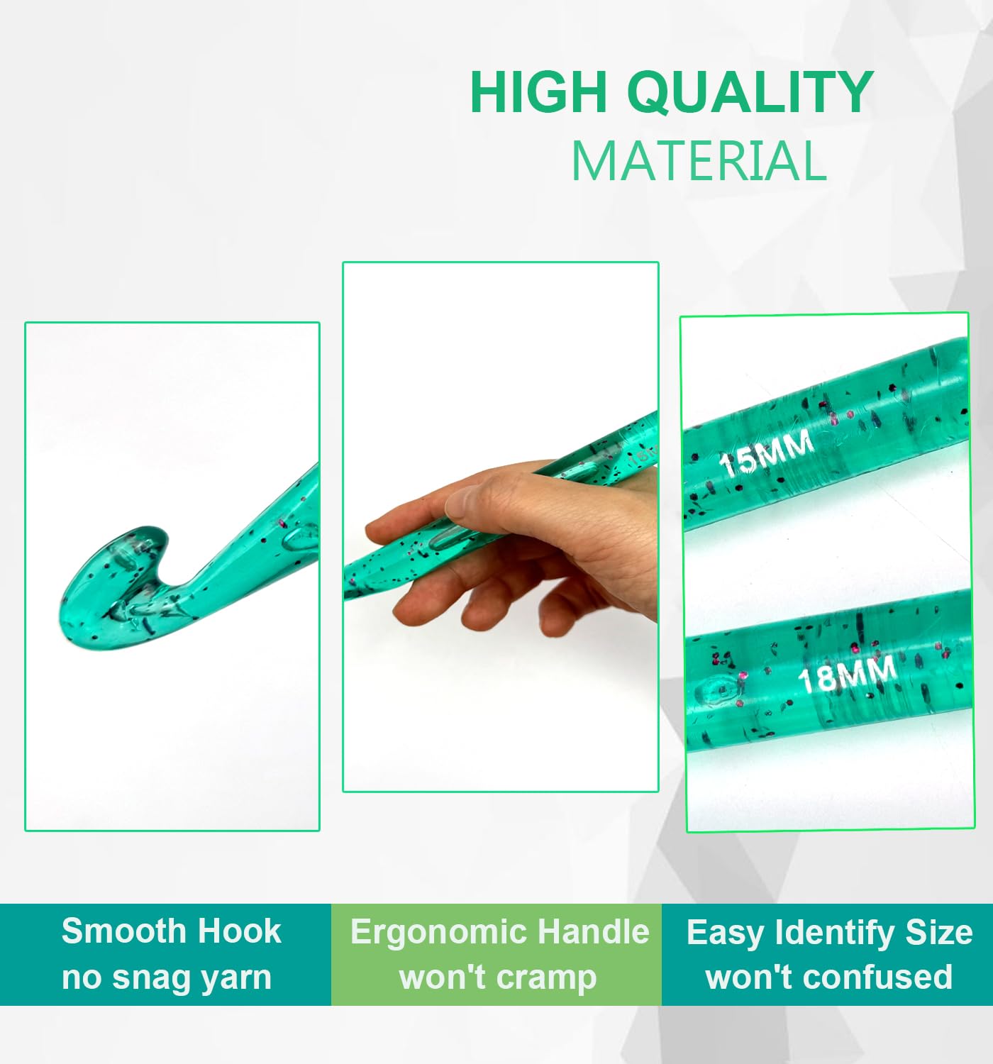 Weabetfu 15mm Large Crochet Hook,Huge Crochet Hooks for Chunky Yarn,Ergonomic Knitting Giant Crochet Needles,Big Crochet Hooks for Knitting Yarn Carpet Scarf Wool Roving, Green