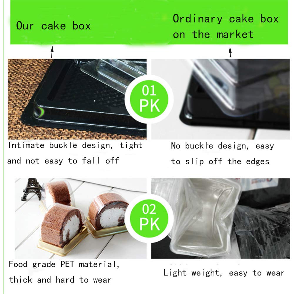 50 Pcs Roll Cake Box Set Single Personal Swiss Roll Container with Clear Dome Plastic Muffin Cheese Pastry Dessert Sushi Fruits Display Food Storage Holder(3.15"x2.17"x2.75")