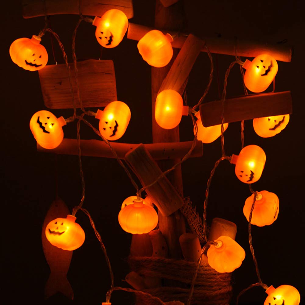 Woochic Halloween String Lights, LED Pumpkin Lights - 3D Waterproof Orange Jack-O-Lantern 20 LED Battery Operated String Lights, 8 Modes Holiday Lights for Indoor Outdoor Decor Party Decorations
